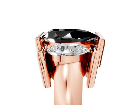Rose gold Three Stone Fancy Black Pear Cut Cut Channel Set Diamond Ring_5