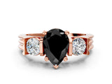 Rose gold Three-Stone Fancy Black Pear Cut Cut Classic Band Prong Setting Ring