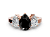Rose gold Three-Stone Fancy Black Pear Cut Cut Diamond Engagement Ring with Flat Band and Four-Prong Setting
