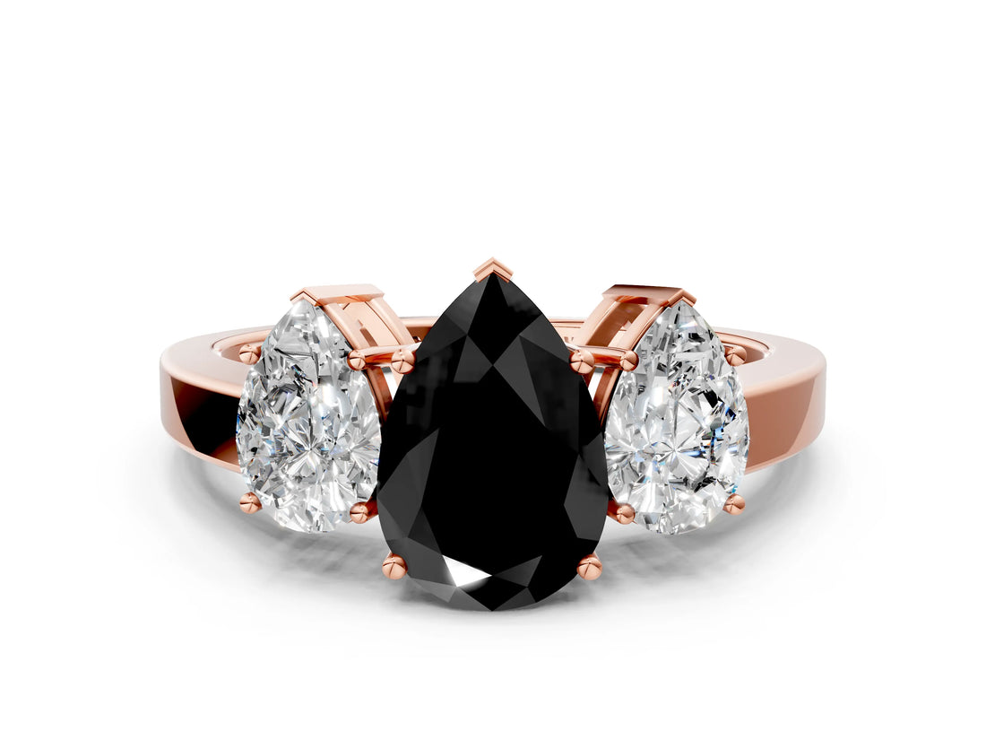Rose gold Three-Stone Fancy Black Pear Cut Cut Diamond Engagement Ring with Flat Band and Four-Prong Setting_12