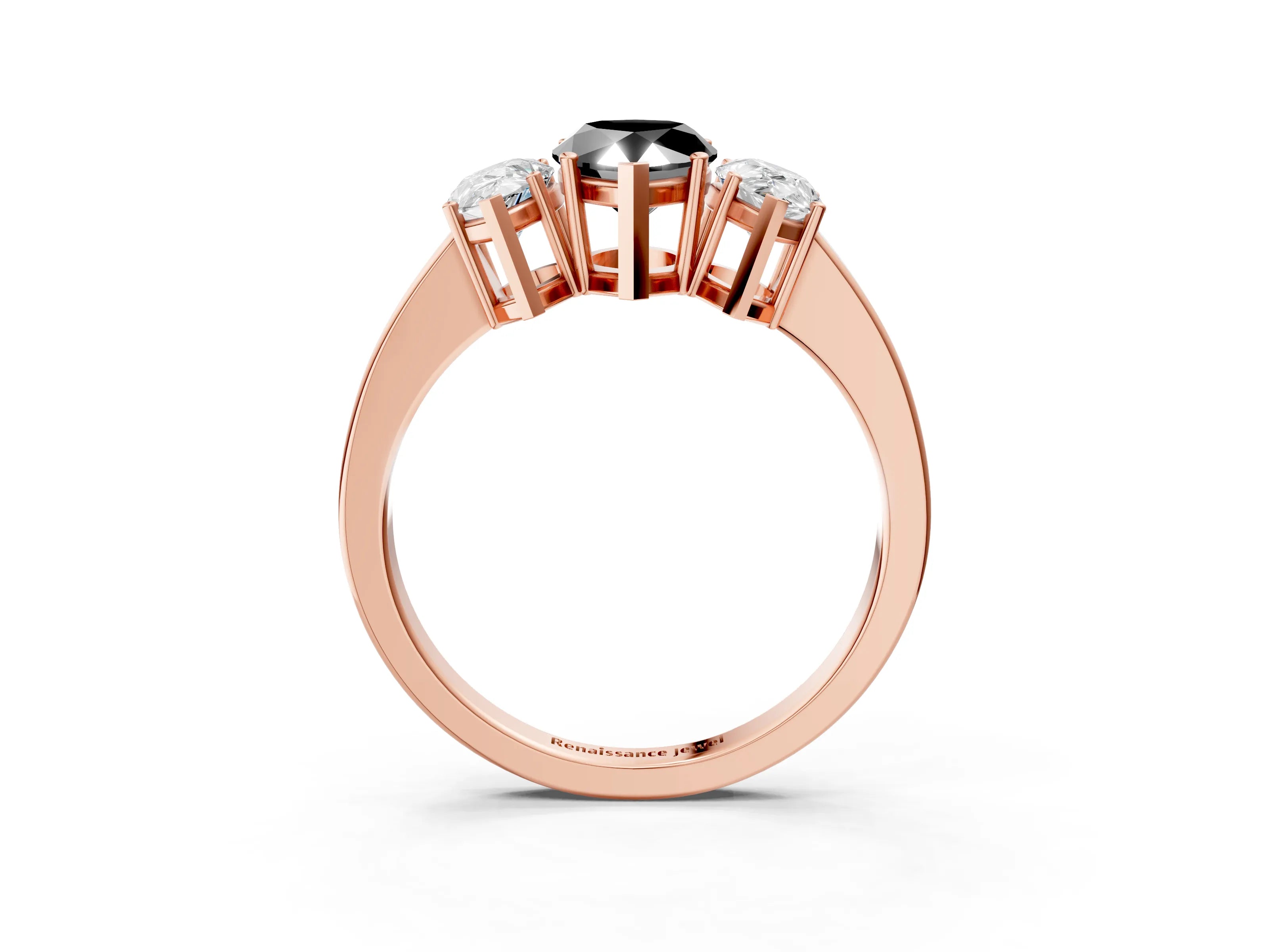 Rose gold Three-Stone Fancy Black Pear Cut Cut Diamond Engagement Ring with Flat Band and Four-Prong Setting_15