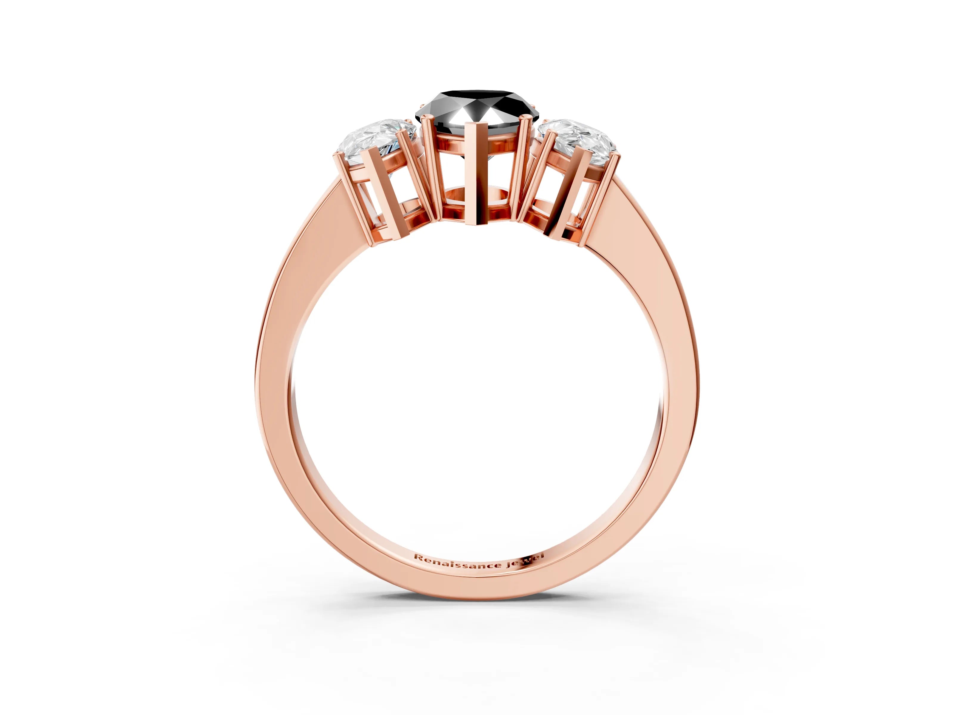 Rose gold Three-Stone Fancy Black Pear Cut Cut Diamond Engagement Ring with Flat Band and Four-Prong Setting_3