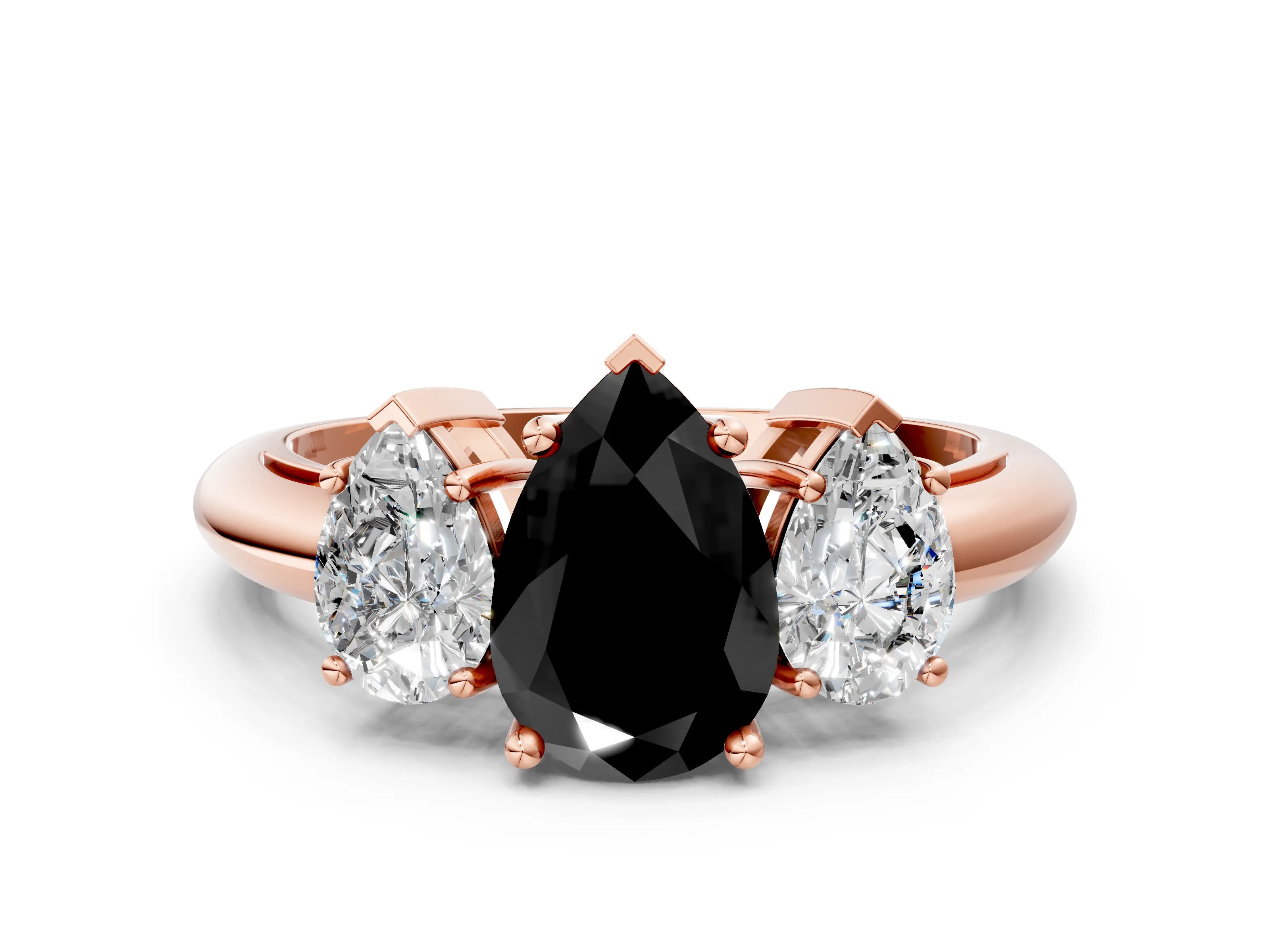 Rose gold Three-Stone Fancy Black Pear Cut Cut Diamond Engagement Ring with Prong Setting on a White Gold Band