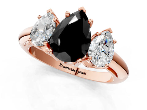 Rose gold Three-Stone Fancy Black Pear Cut Cut Diamond Engagement Ring with Prong Setting on a White Gold Band_1