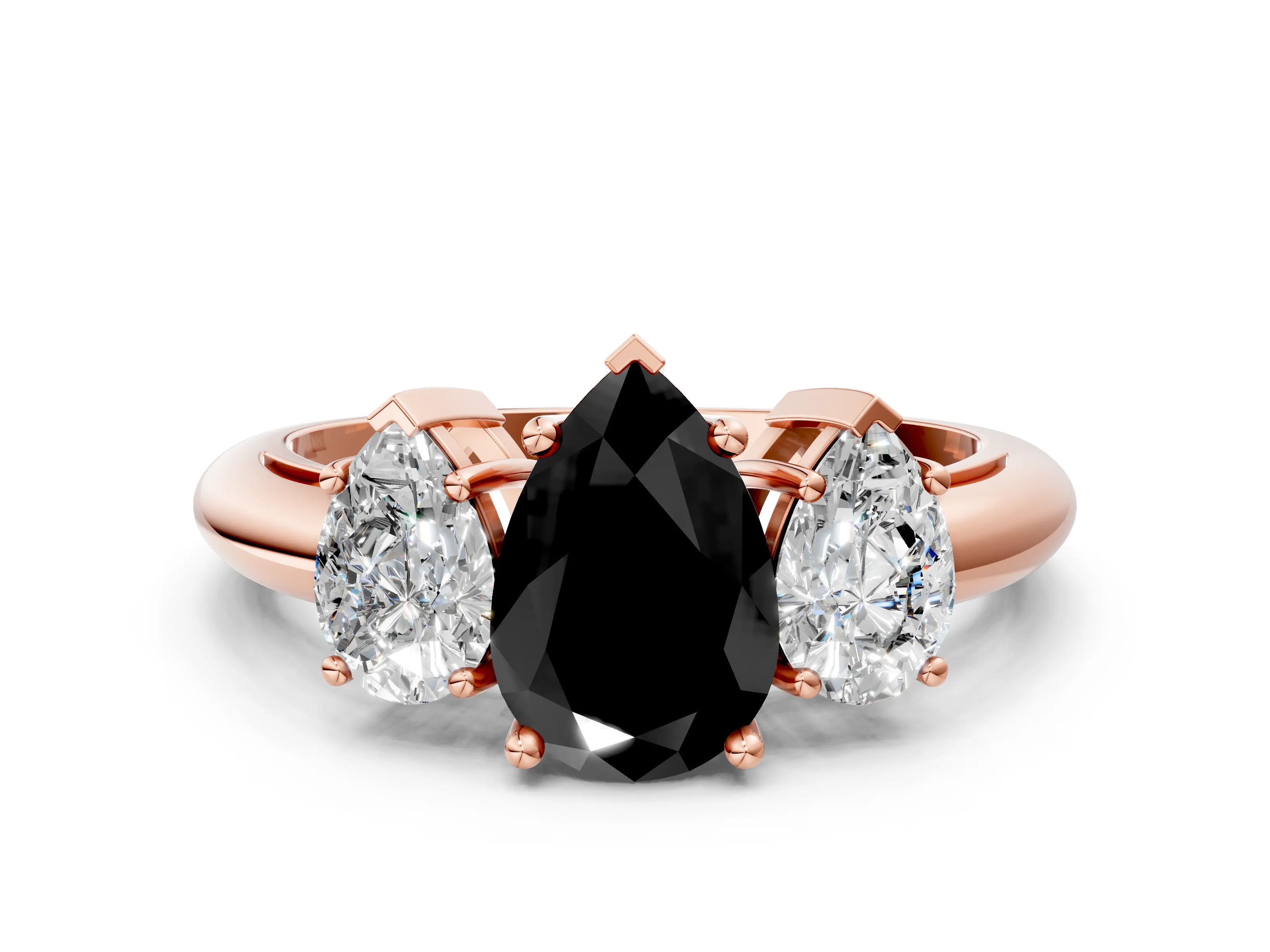 Rose gold Three-Stone Fancy Black Pear Cut Cut Diamond Engagement Ring with Prong Setting on a White Gold Band_48