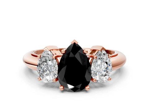 Rose gold Three-Stone Fancy Black Pear Cut Cut Diamond Engagement Ring with Prong Setting on a White Gold Band_48