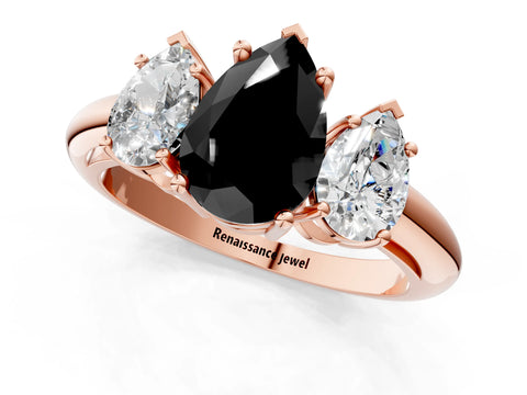 Rose gold Three-Stone Fancy Black Pear Cut Cut Diamond Engagement Ring with Prong Setting on a White Gold Band_49