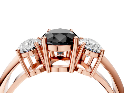 Rose gold Three-Stone Fancy Black Pear Cut Cut Diamond Engagement Ring with Prong Setting on a White Gold Band_4
