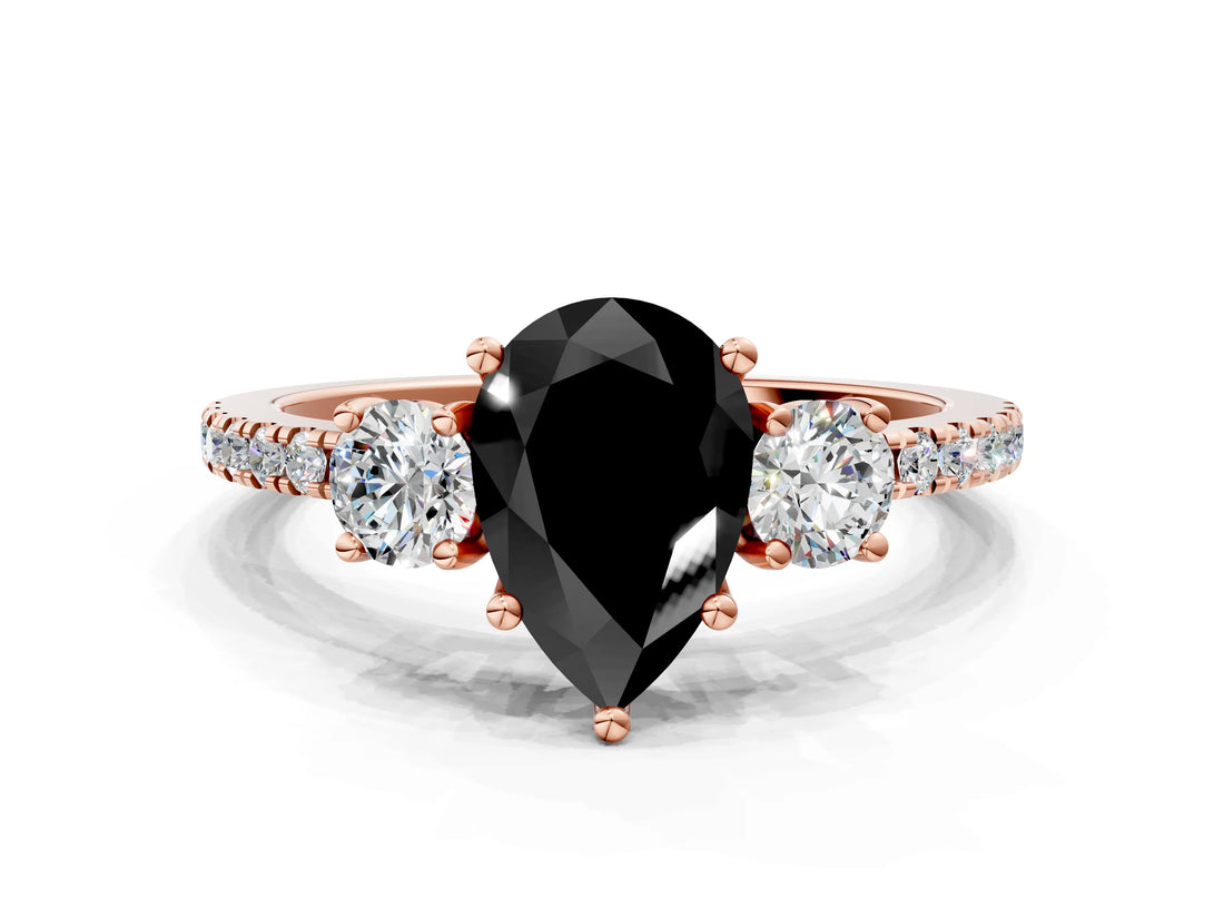 Rose gold Three-Stone Fancy Black Pear Cut Cut Diamond Pavé Band with Prong Setting_15