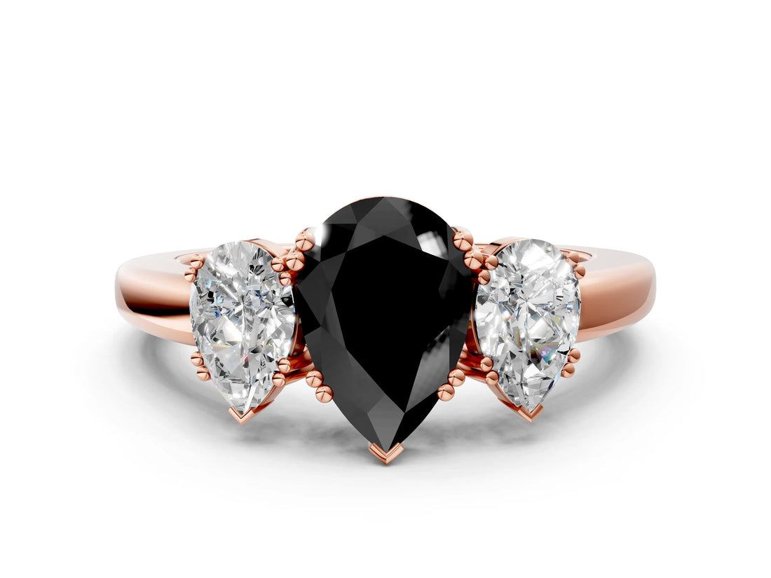 Rose gold Three-Stone Fancy Black Pear Cut Cut Diamond Ring with Channel Set Band and Four-Prong Setting_24