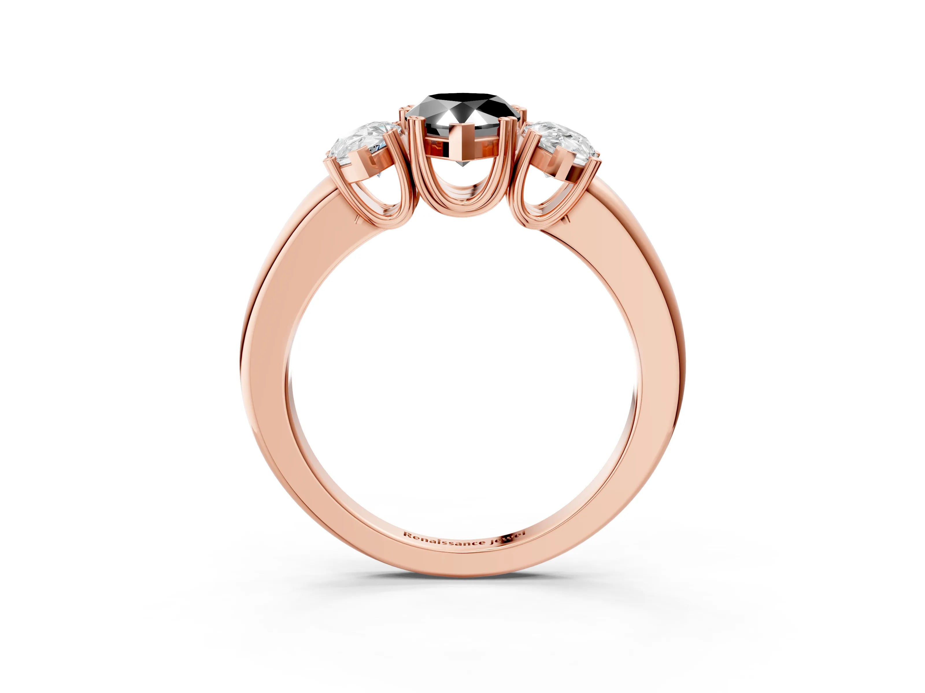 Rose gold Three-Stone Fancy Black Pear Cut Cut Diamond Ring with Channel Set Band and Four-Prong Setting_3