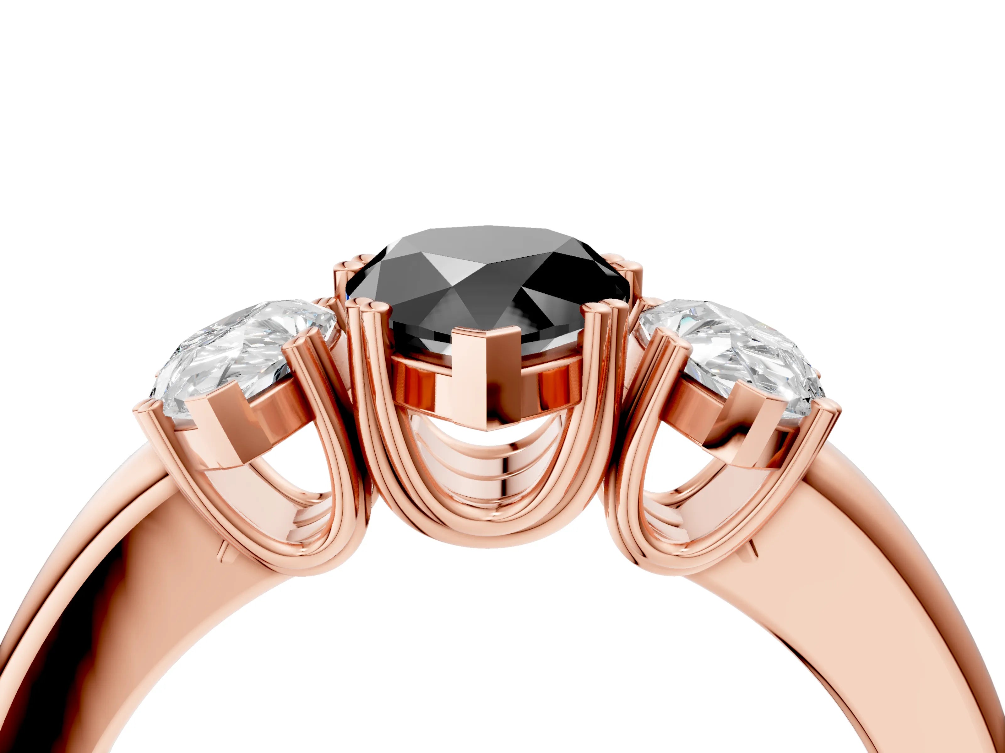 Rose gold Three-Stone Fancy Black Pear Cut Cut Diamond Ring with Channel Set Band and Four-Prong Setting_4
