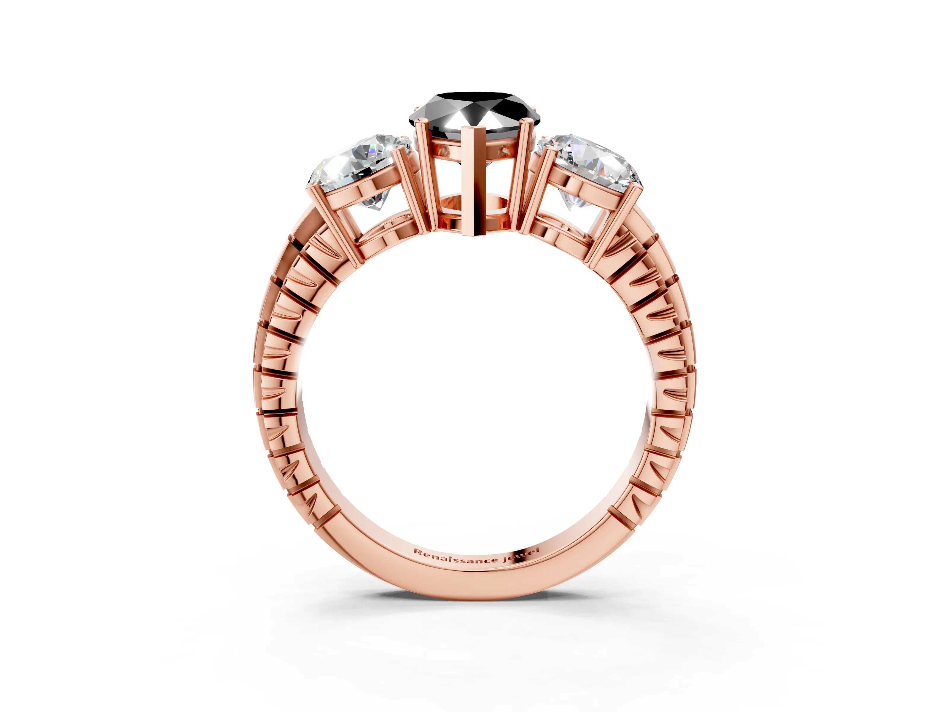 Rose gold Three-Stone Fancy Black Pear Cut Cut Diamond Ring with Channel-Set Band and Prong Setting_3