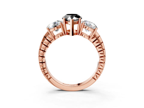 Rose gold Three-Stone Fancy Black Pear Cut Cut Diamond Ring with Channel-Set Band and Prong Setting_3