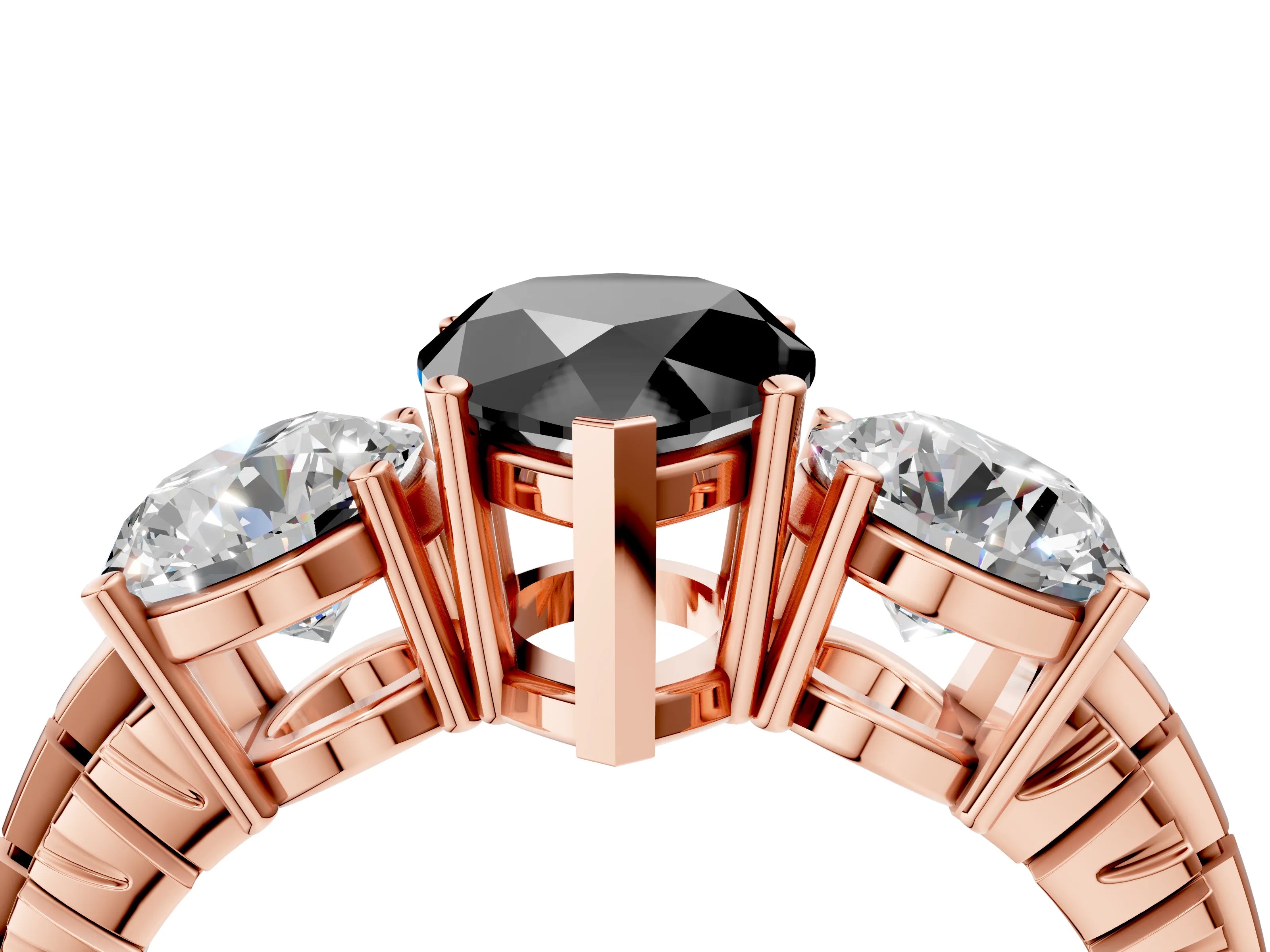 Rose gold Three-Stone Fancy Black Pear Cut Cut Diamond Ring with Channel-Set Band and Prong Setting_4