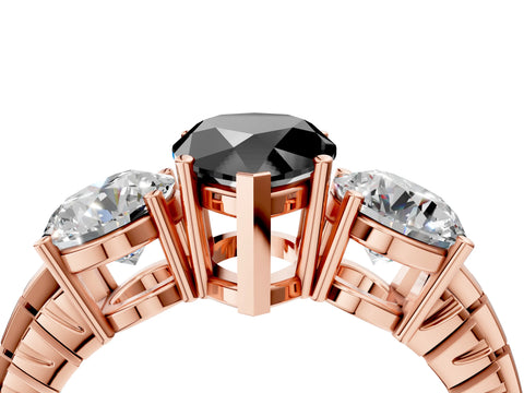 Rose gold Three-Stone Fancy Black Pear Cut Cut Diamond Ring with Channel-Set Band and Prong Setting_4
