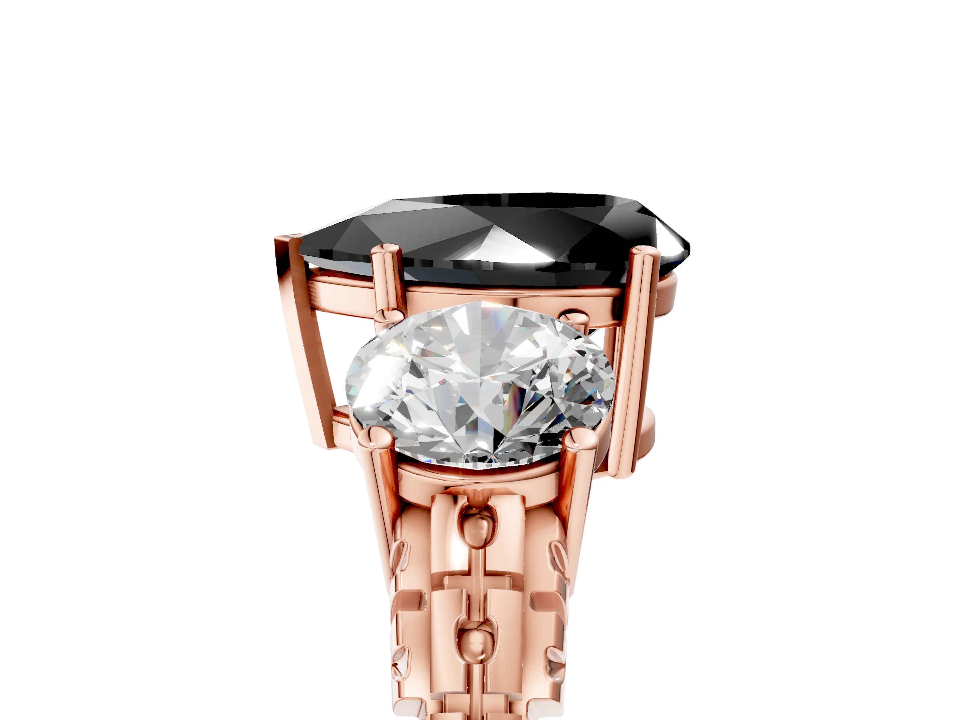 Rose gold Three-Stone Fancy Black Pear Cut Cut Diamond Ring with Channel-Set Band and Prong Setting_5