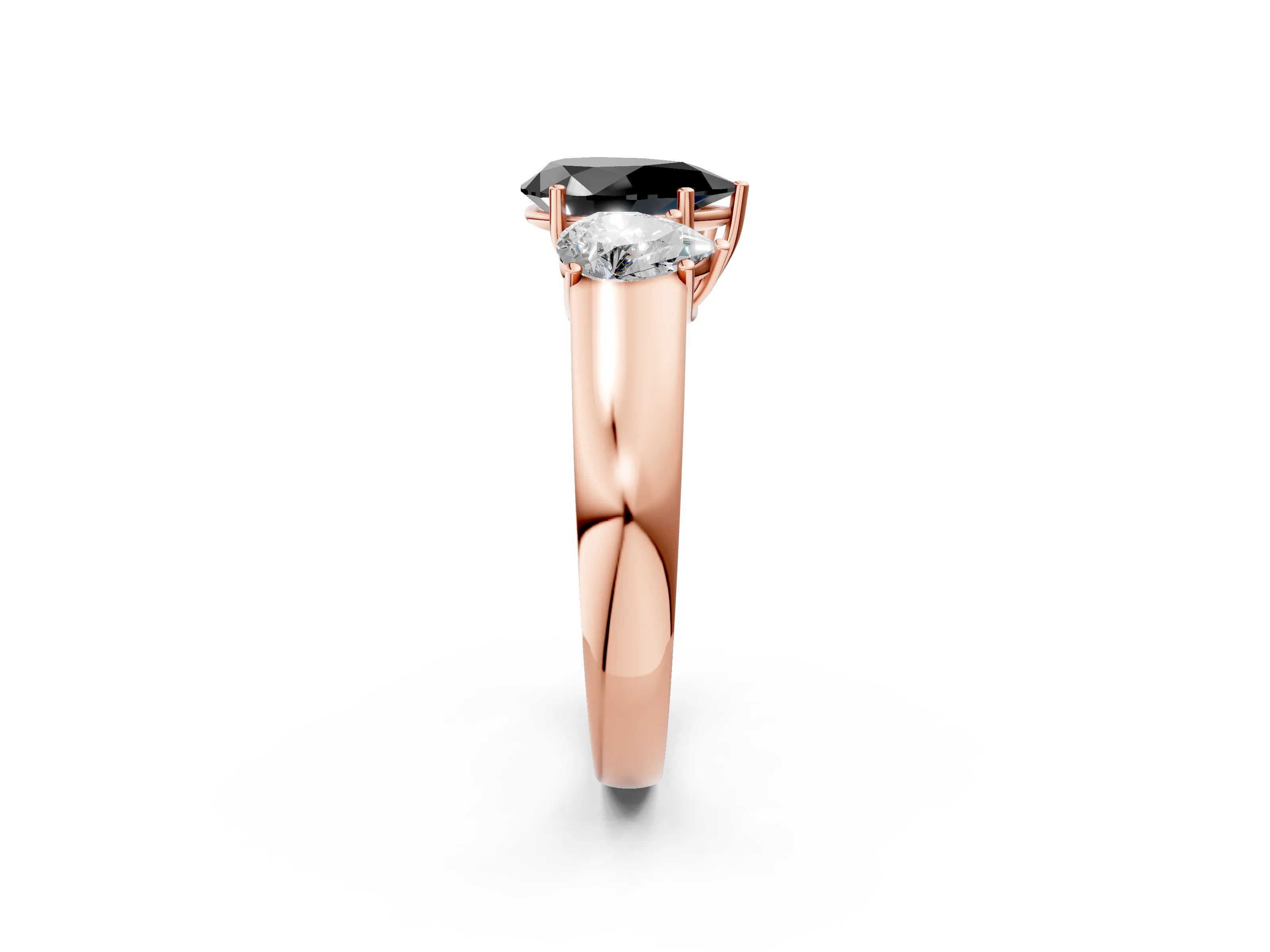 Rose gold Three-Stone Fancy Black Pear Cut Cut Diamond Ring with Prong Setting and Classic Band_2