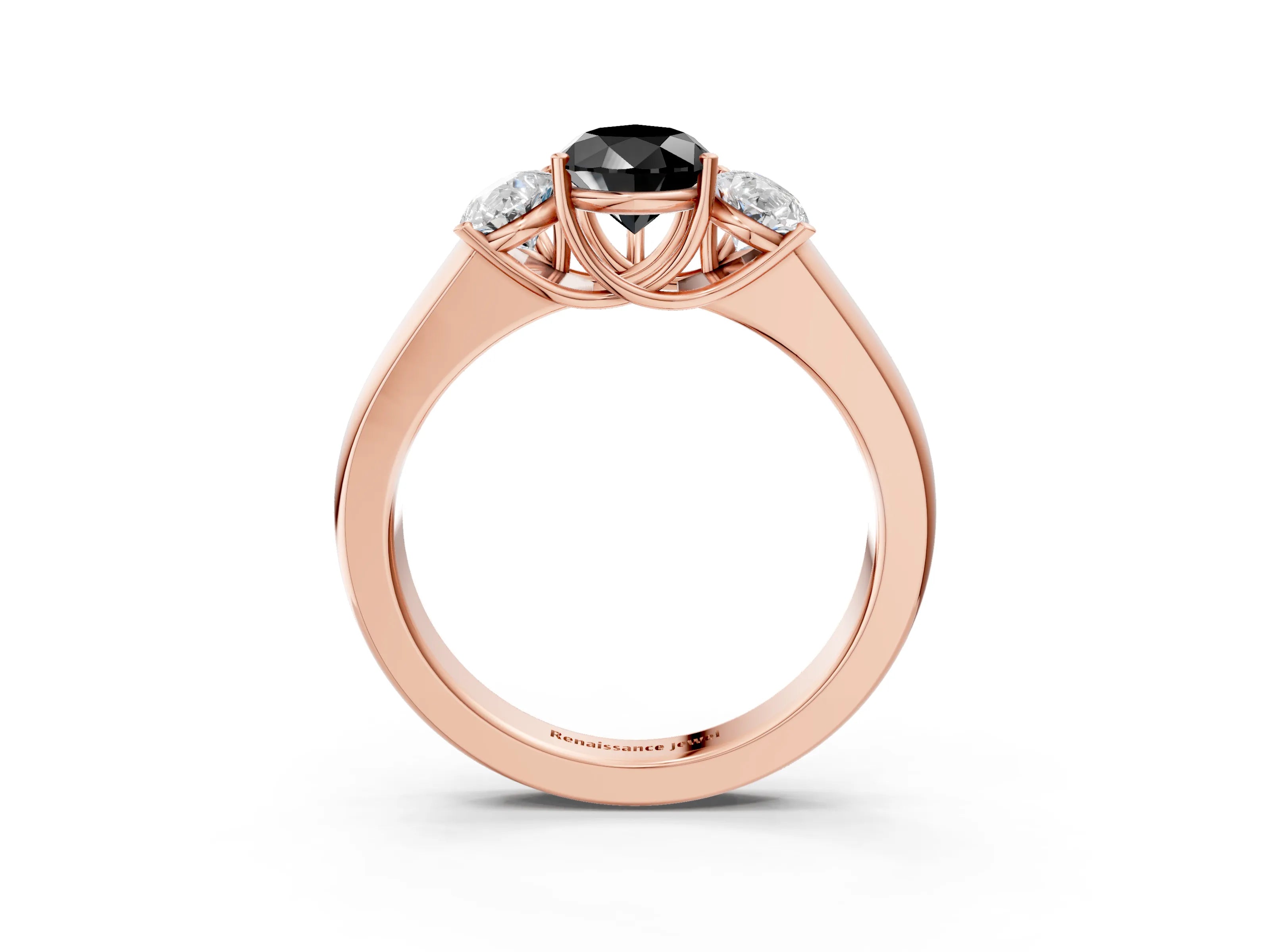 Rose gold Three-Stone Fancy Black Pear Cut Cut Diamond Ring with Prong Setting and Classic Band_3