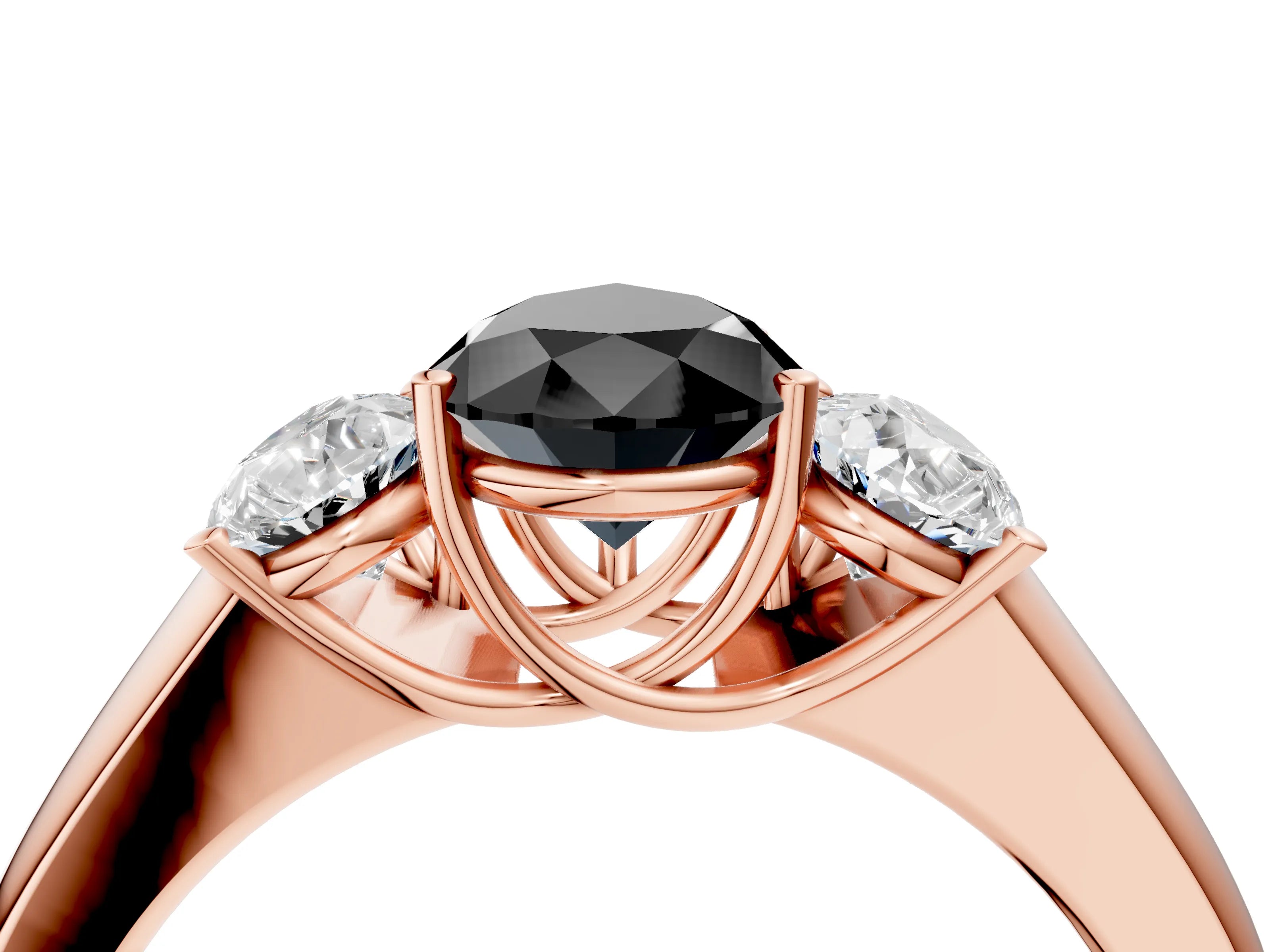 Rose gold Three-Stone Fancy Black Pear Cut Cut Diamond Ring with Prong Setting and Classic Band_4