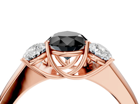 Rose gold Three-Stone Fancy Black Pear Cut Cut Diamond Ring with Prong Setting and Classic Band_4