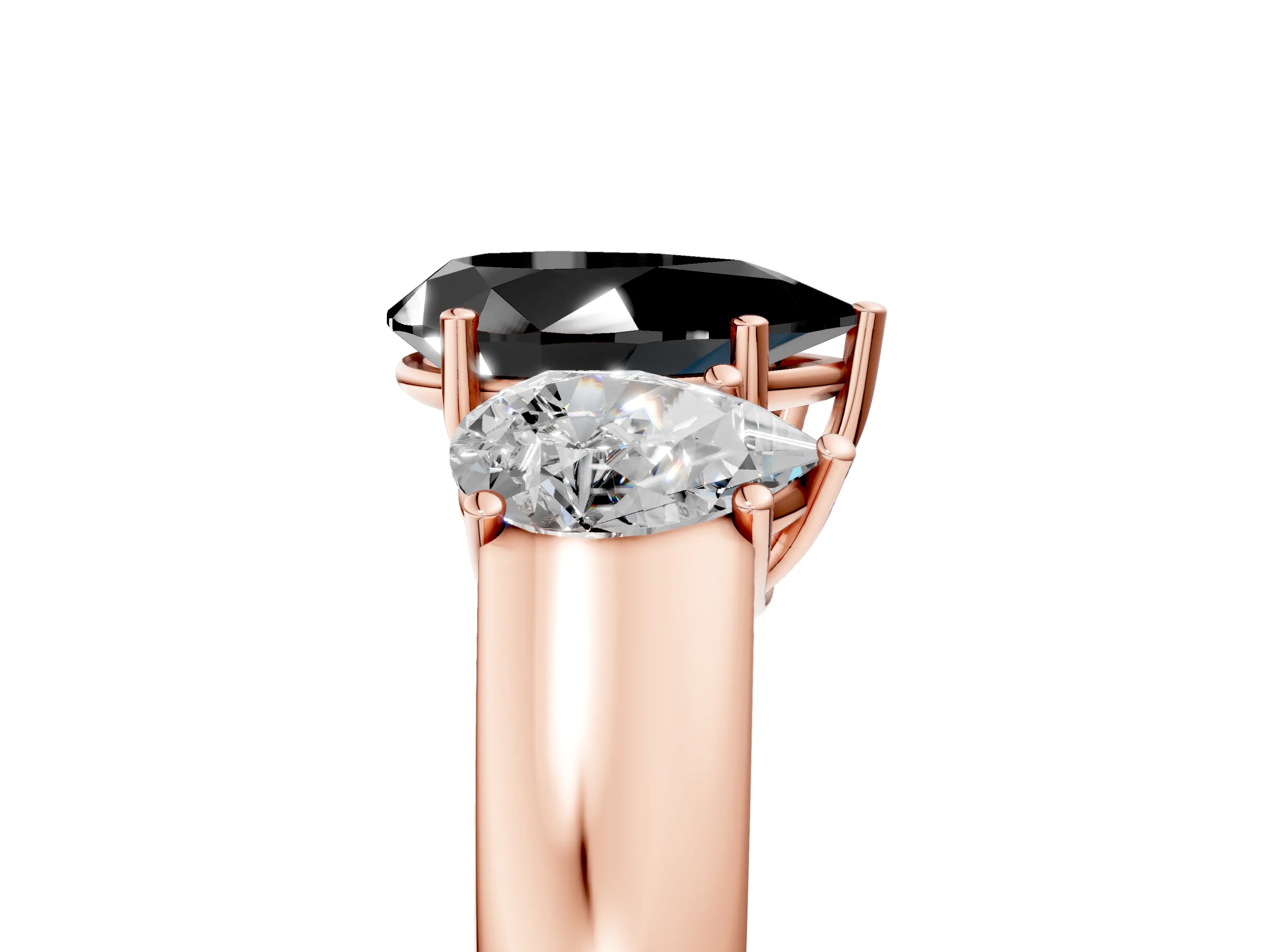 Rose gold Three-Stone Fancy Black Pear Cut Cut Diamond Ring with Prong Setting and Classic Band_5