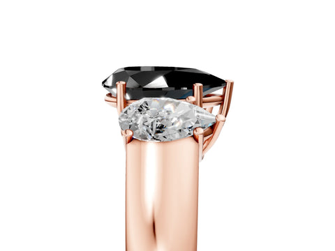Rose gold Three-Stone Fancy Black Pear Cut Cut Diamond Ring with Prong Setting and Classic Band_5