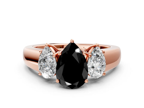 Rose gold Three-Stone Fancy Black Pear Cut Cut Diamond Ring with Prong Setting and Classic Band