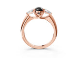 Rose gold Three-Stone Fancy Black Pear Cut Cut Diamond Ring with Trillion Side Stones and Four-Prong Setting_6