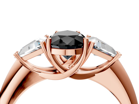 Rose gold Three-Stone Fancy Black Pear Cut Cut Diamond Ring with Trillion Side Stones and Four-Prong Setting_7