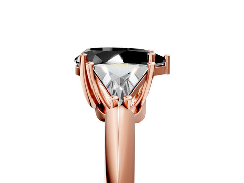Rose gold Three-Stone Fancy Black Pear Cut Cut Diamond Ring with Trillion Side Stones and Four-Prong Setting_8