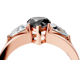 Rose gold Three-Stone Fancy Black Pear Cut Cut Diamond Ring with Trillion Side Stones on a Split Shank Band_4