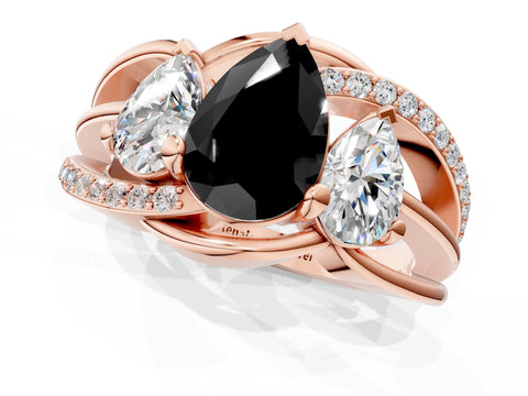 Rose gold Three-Stone Fancy Black Pear Cut Cut Diamond Split Shank Prong Set Ring_1