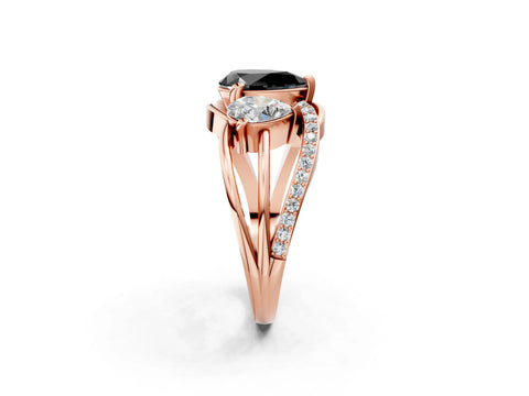 Rose gold Three-Stone Fancy Black Pear Cut Cut Diamond Split Shank Prong Set Ring_2