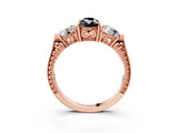 Rose gold Three-Stone Fancy Black Pear Cut Cut Milgrain Band Prong Setting Ring_3