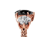 Rose gold Three-Stone Fancy Black Pear Cut Cut Milgrain Band Prong Setting Ring_5