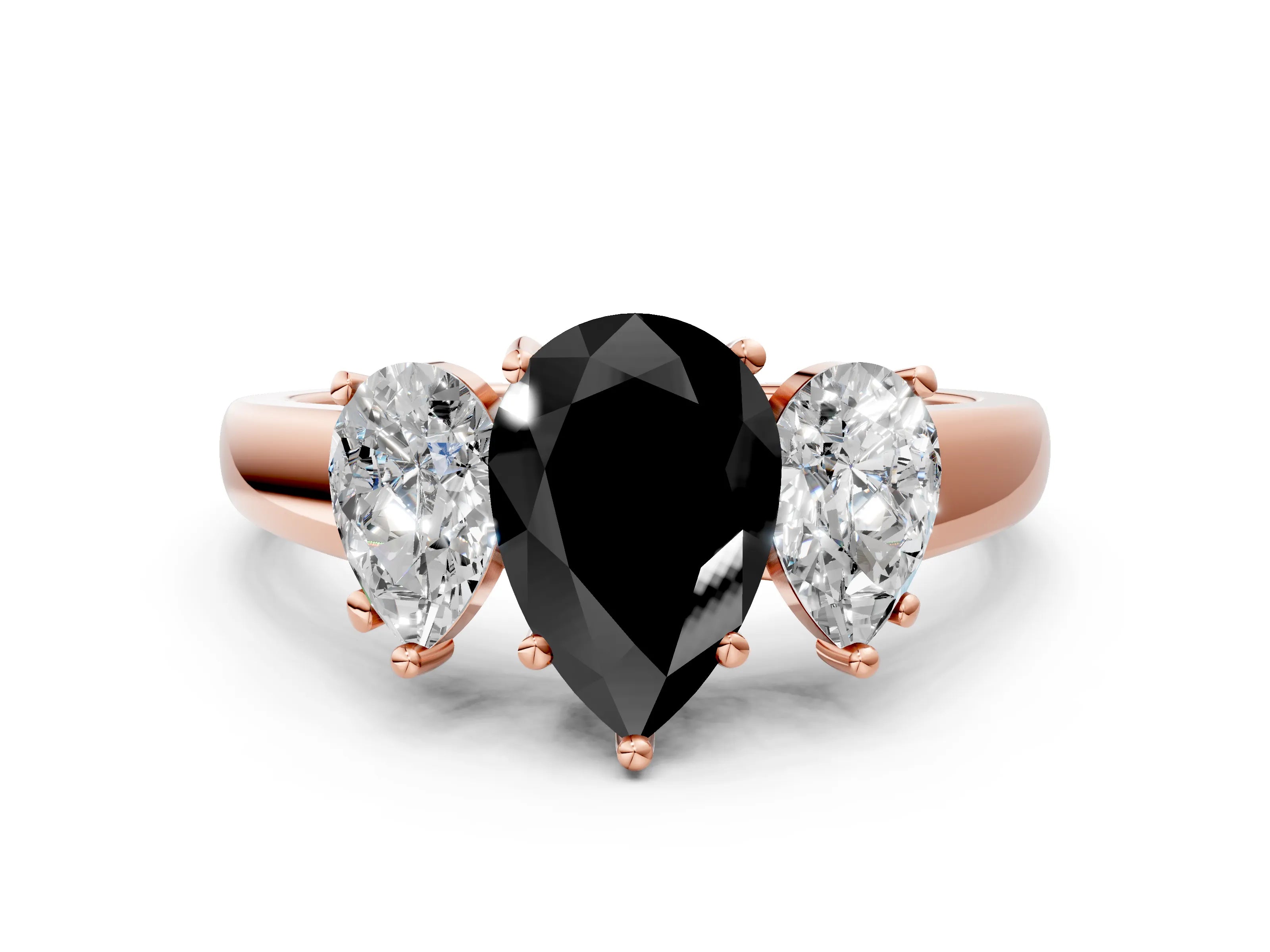 Rose gold Three-Stone Fancy Black Pear Cut Cut Solitaire Ring with Classic Prong Setting