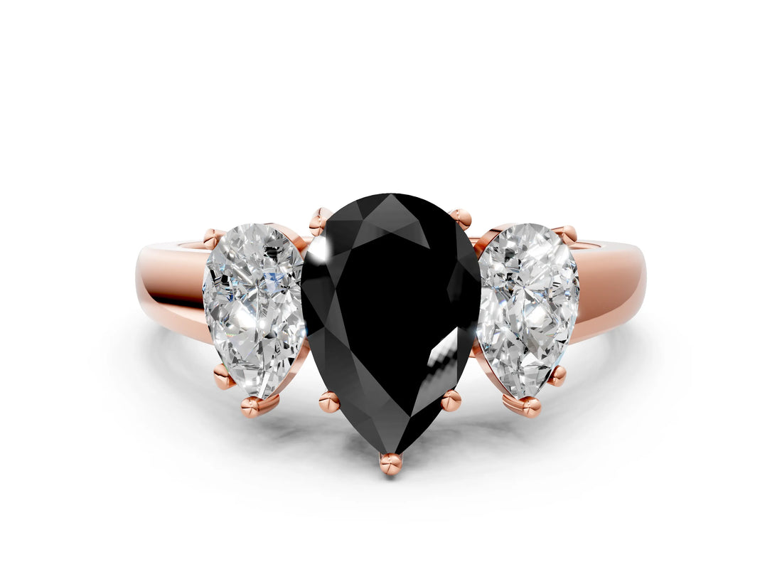 Rose gold Three-Stone Fancy Black Pear Cut Cut Solitaire Ring with Classic Prong Setting