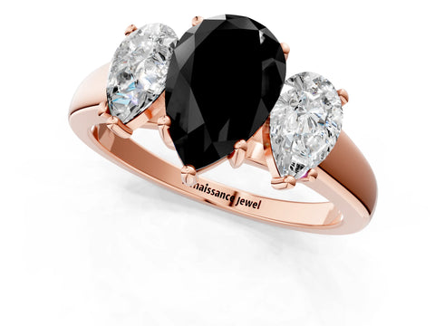 Rose gold Three-Stone Fancy Black Pear Cut Cut Solitaire Ring with Classic Prong Setting_1