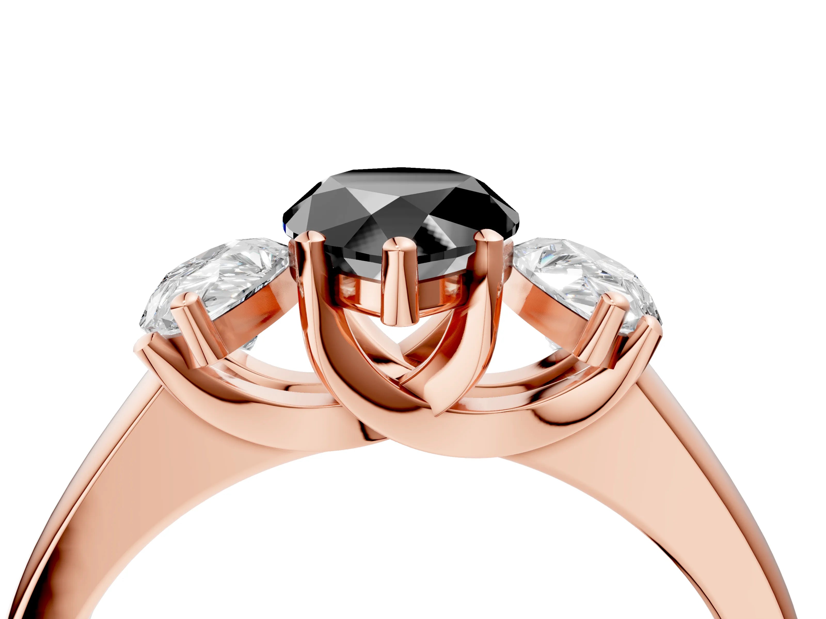 Rose gold Three-Stone Fancy Black Pear Cut Cut Solitaire Ring with Classic Prong Setting_4