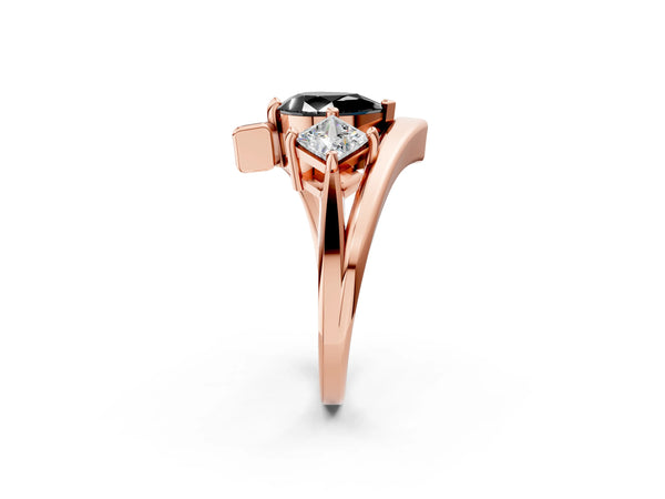 Rose gold Three-Stone Fancy Black Pear Cut Cut Tension Band Ring with Four-Prong Setting