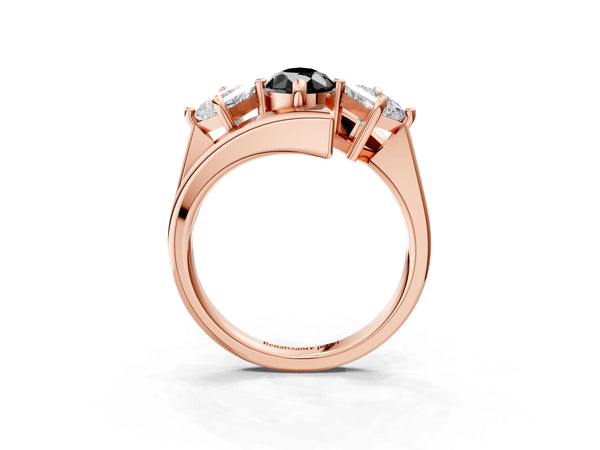 Rose gold Three-Stone Fancy Black Pear Cut Cut Tension Band Ring with Four-Prong Setting