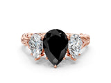 Rose gold Three-Stone Fancy Black Pear Cut Diamond Braided Band Ring with Four-Prong Setting_12