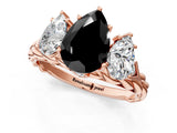 Rose gold Three-Stone Fancy Black Pear Cut Diamond Braided Band Ring with Four-Prong Setting_13