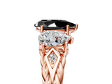 Rose gold Three-Stone Fancy Black Pear Cut Diamond Braided Band Ring with Four-Prong Setting_17