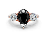 Rose gold Three-Stone Fancy Black Pear Cut Diamond Channel Set Engagement Ring with Prong Setting