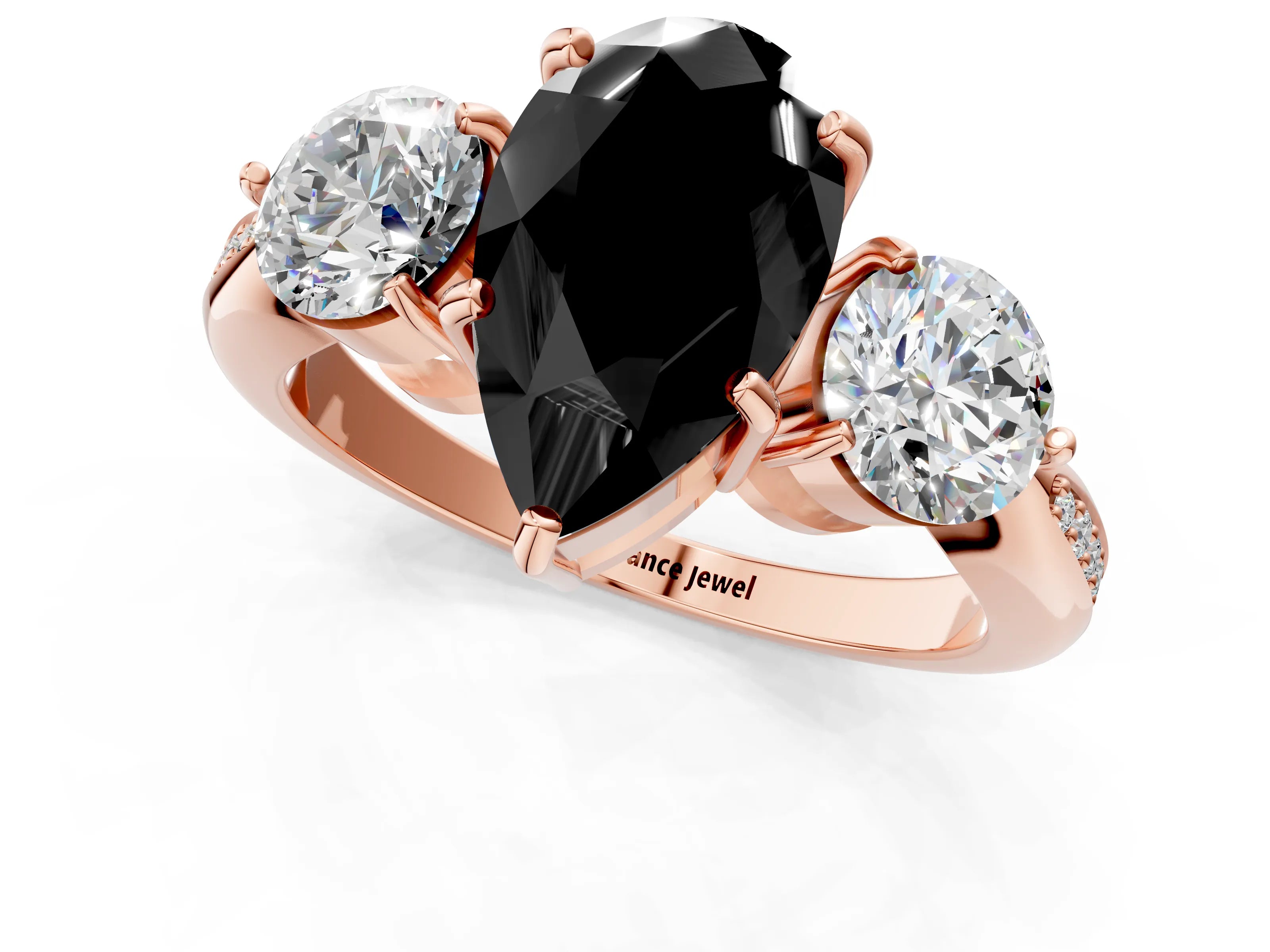 Rose gold Three-Stone Fancy Black Pear Cut Diamond Channel Set Engagement Ring with Prong Setting_1