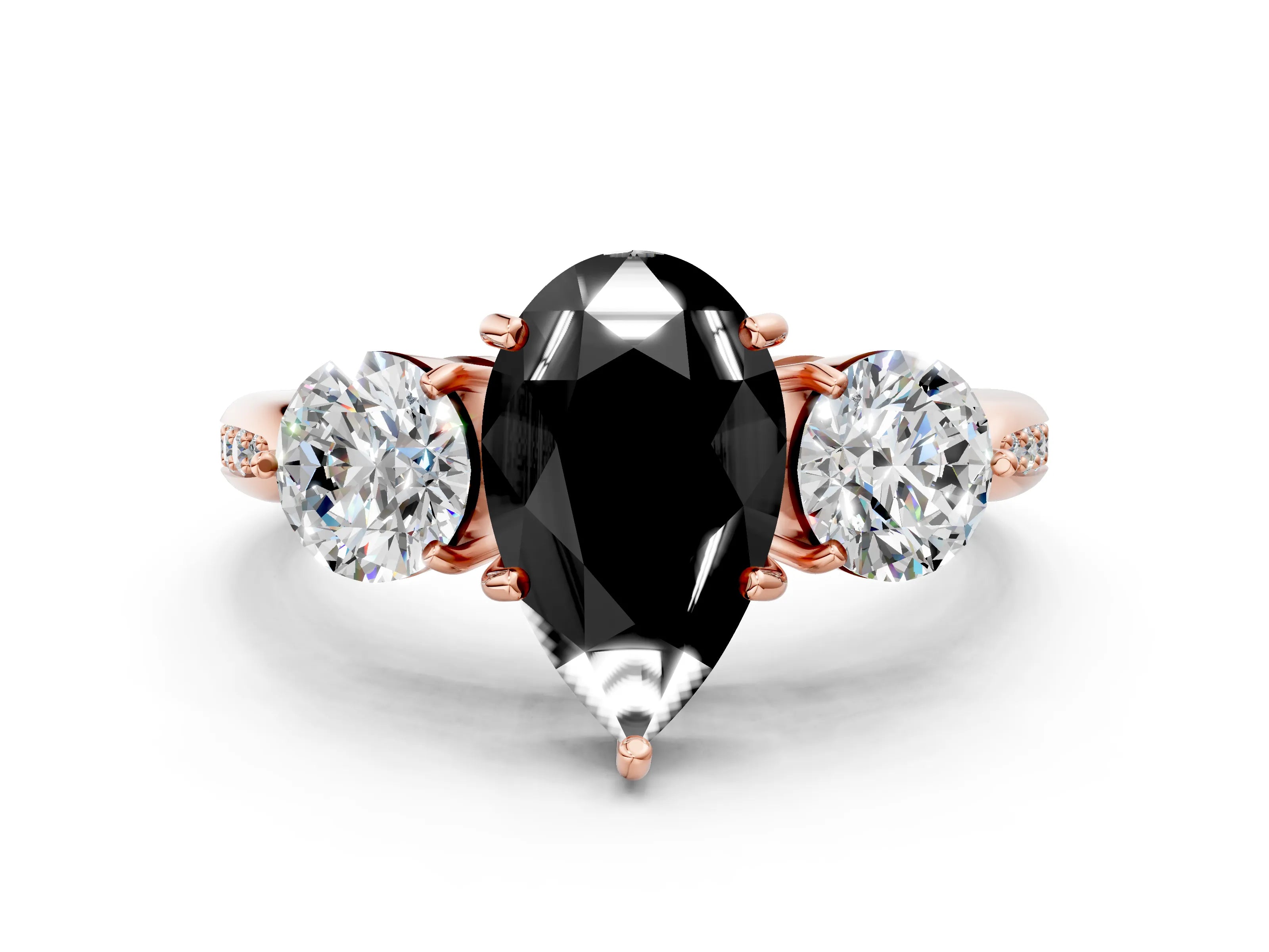 Rose gold Three-Stone Fancy Black Pear Cut Diamond Channel Set Engagement Ring with Prong Setting_12
