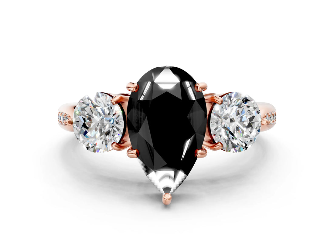 Rose gold Three-Stone Fancy Black Pear Cut Diamond Channel Set Engagement Ring with Prong Setting_12