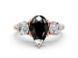 Rose gold Three-Stone Fancy Black Pear Cut Diamond Channel Set Engagement Ring with Prong Setting_12
